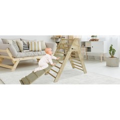 Fionafurn Pikler Triangle Ladder Foldable 2-in-1 Ramp Slide Natural Wood