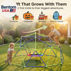 10FT Climbing Dome with Saucer Swing, Outdoor Dome Climber Supports 1000LBS, Rus