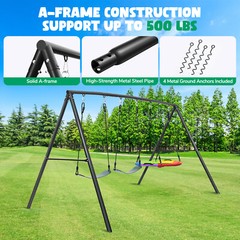 500lb Metal Swing Set Playground with 3 Swings Heavy Duty A-Frame Stand Backyard