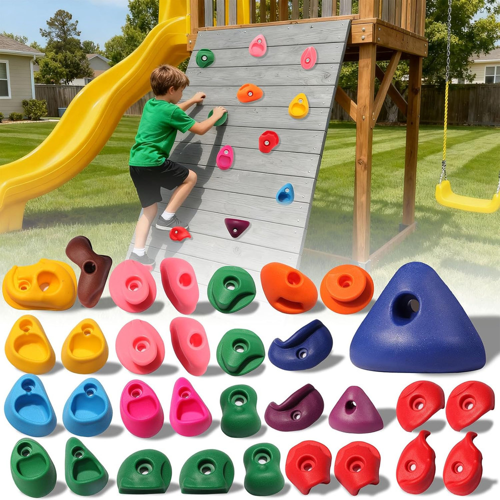 Rock Climbing Holds Set with Hardware for Kids Indoor Outdoor Playground Wall