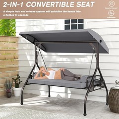 3 Seat Outdoor Porch Swing Chair, Adjustable Canopy Swing Bench, Convertible