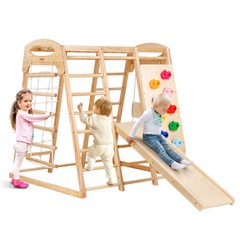 VEVOR Indoor Jungle Gym 7-in-1 Toddler Indoor Playground Wooden Climbing Toys L