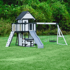 Backyard Discovery Canyon Creek White Cedar Wood Swing Set with Wave Slide
