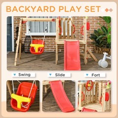 Wooden Toddler Playground with Baby Swing Set, Ages 1.5-4, Red