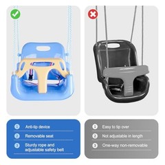 Toddler Swing, 3-in-1 Baby Swing Seat, Anti-Flip Snug & Secure Macaron Blue