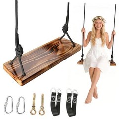 Carbonized Wooden Swing,Aspelve Hanging Tree Swing with Heavy Duty 500 24″x 8″