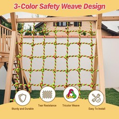 Heavy Duty Climbing Net 6.6ft x 9.9ft – Kids Outdoor Playground Cargo Net, Rope