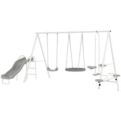 5 in 1 Kids Swing Set for Backyard Heavy-Duty A-Frame Stand, Saucer Swing, Slide