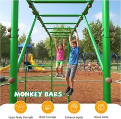 Outdoor Monkey Bars for Backyard with Gymnastics Bars, 400Lbs Heavy Duty Metal M