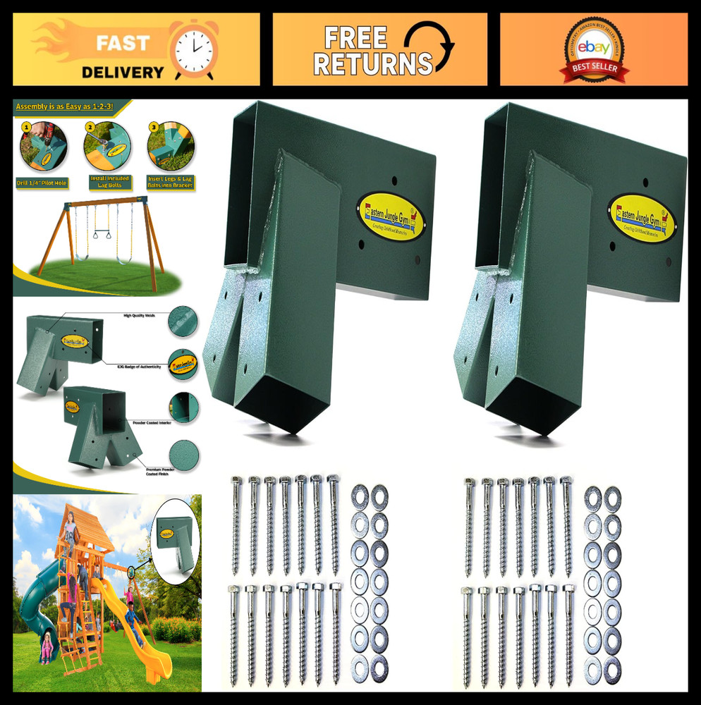 A-Frame Swing Set Brackets – Easy 1-2-3 Installation, All Mounting Hardware, Gre