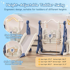 6-In-1 Toddler Slide & Swing Set W/ Adjustable Basketball Hoop, Golf & Ring Toss