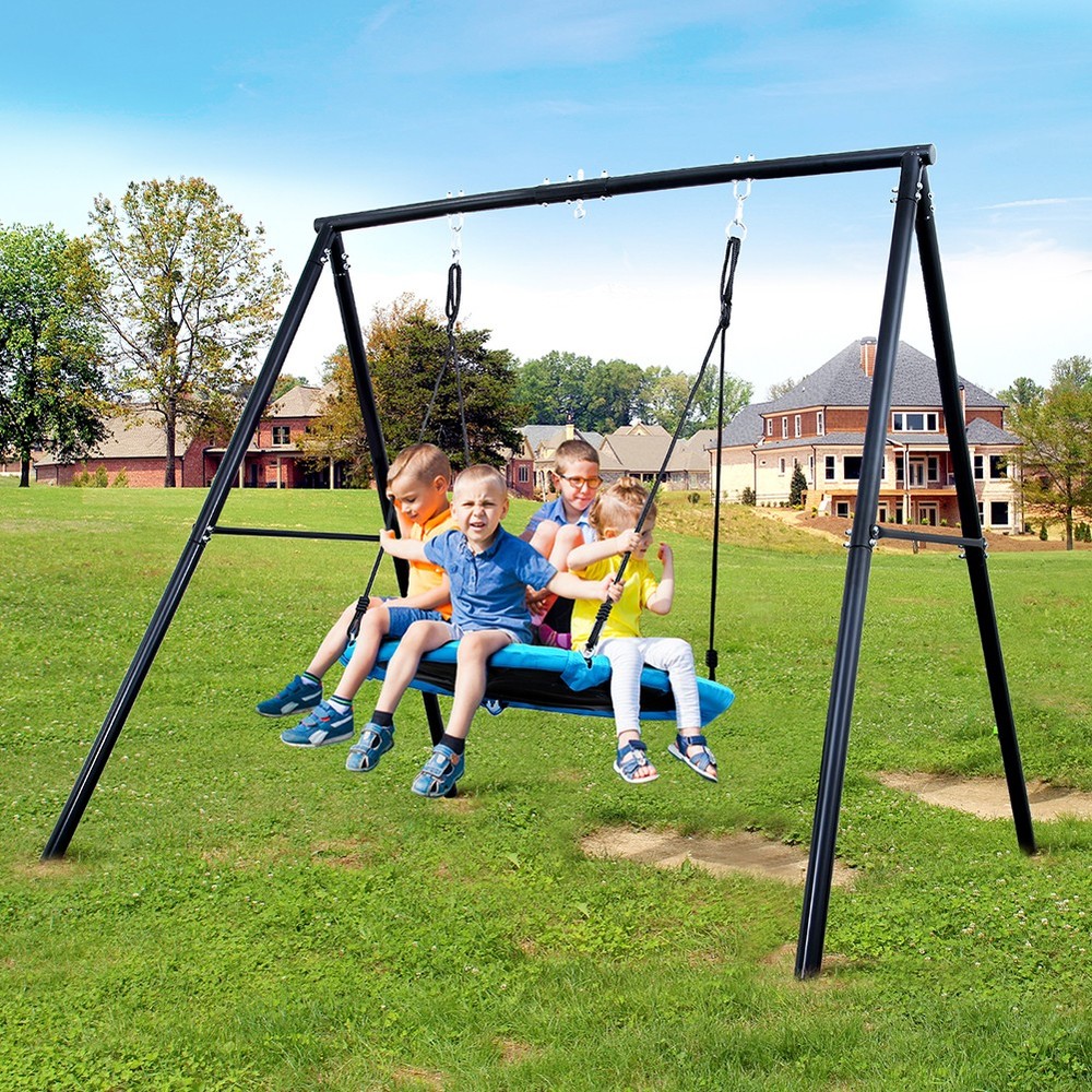 440lb Metal Swing Set for Outdoor Kids Playset 40″ Saucer Swing Heavy Duty Stand