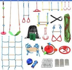 Kids Ninja Obstacle Course – 10 Durable Challenges & 60′ Slackline Set