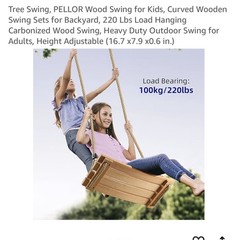 Wood Tree Swing Seat, Indoor Outdoor Rope Wooden Swing Set for Children Adult…