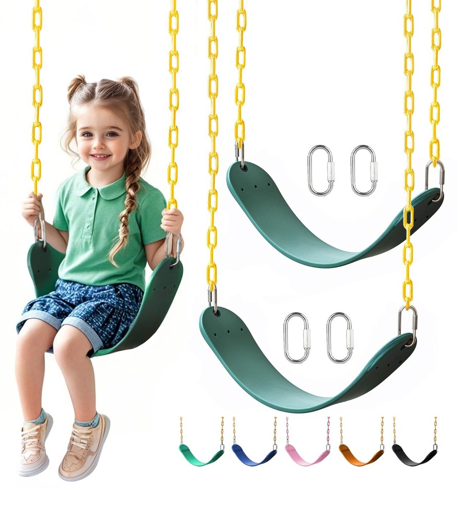 2 Pack Heavy Duty Swing Seats with 66″ Rust-Resistant Chains, Swing Set Acces…