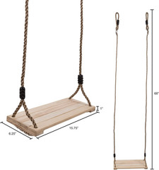 Wooden Swing, Outdoor Flat Bench Seat with Adjustable Nylon Hanging Rope for Kid