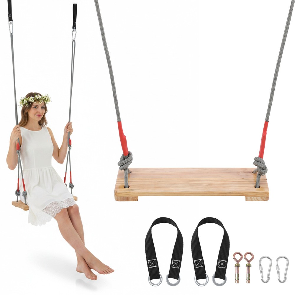 Wooden Swing Seat, Nostalgic Outdoor Wood Swing for Kids , Tree Straps Set Acces