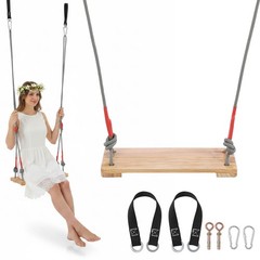Wooden Swing Seat Nostalgic Outdoor Wood Swing Height Adjustable for Kids Swing