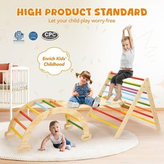 CoziBB Pikler Triangle Set, 5in1 Large Wooden Montessori Climbing Toys -Rainbow