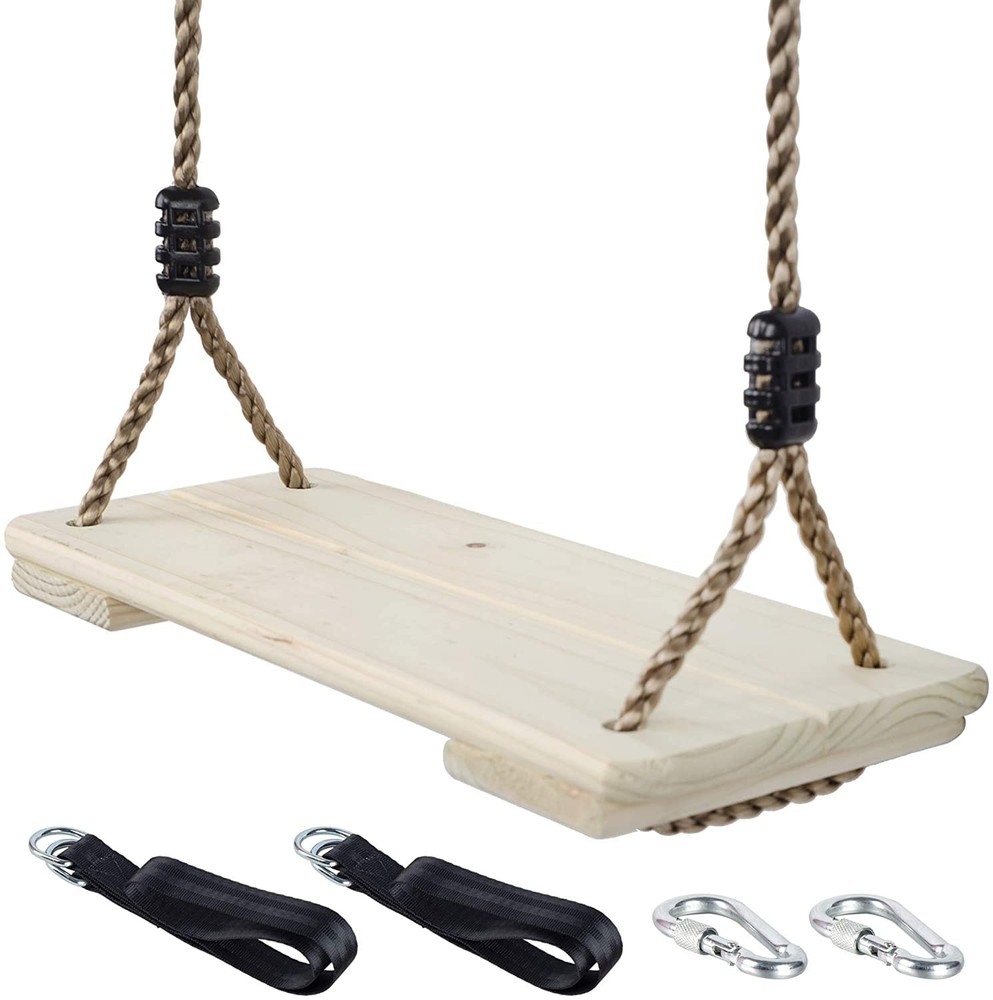 Wooden Swing Seat, Nostalgic Outdoor Wood Swing for Kids , Tree Straps Set Ac…