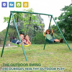 440lb 2 Seats Metal Swing Set Backyard Heavy-Duty Playset Kids Adults Swing Set