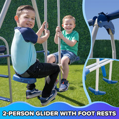 Sportspower 500LBS Metal Swing Set with LED Seats, Slide & Glider for Kids