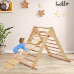 Pikler Triangle Set 3 in 1 Climbing Toys for Toddlers Foldable Wood Montessor…