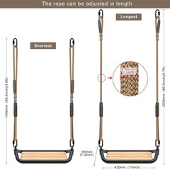 Outdoor Wooden Swing Seat w/ Steel Frame Rope Kids Adults Backyard Use