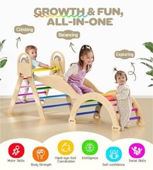 Pikler Triangle Set, 9-in-1 Montessori Climbing Toy for Toddlers, Rainbow