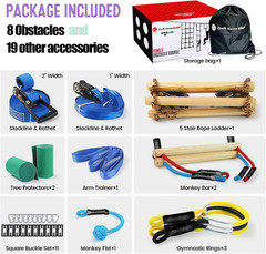 Ninja Warrior Obstacle Course for Kids – 56ft Slackline with 8 Accessories