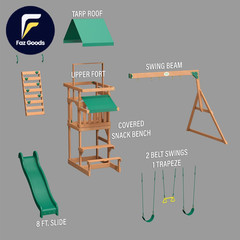 Backyard Discovery Belmont Cedar Wood Swing Set with Wave Slide Play Deck Rock