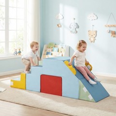 Kids Climbing Toys, Toddler Climber with Slide & Stairs, Blue + Red + Yellow