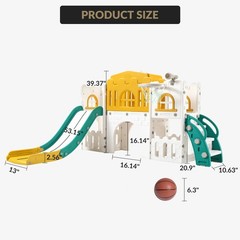 8 in 1 Toddle Slide Playset, Kids Slide and Climber Playset w/Aisle, Basketba…