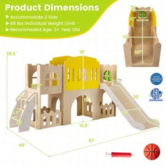 7-in-1 Toddler Slide Set Wooden Castle-Shaped Entertainment Activity Center