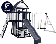 Backyard Discovery Canyon Creek White Cedar Wood Swing Set with Wave Slide