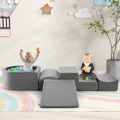 5-Piece Climb Crawl Playset Ball Pit Kids Indoor Foam Block Soft Play Gym Gray