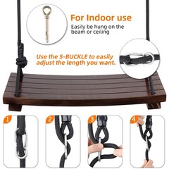 Wood Swing Seat 19.7 X 9.8 X 1 Inch Carbonized 550 Lbs Load – 100% Waterproof
