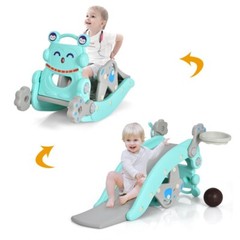 4-in-1 Kids Rocking Horse Toy Children and Slide Set Gift Kids w/Basketball Hoop