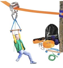 Hooroor Slackline Pulley 52FT Zip Line, Monkey Bar Ninja Warrior Obstacle Course