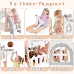 Toddler Slide, 6 in 1 Kids Indoor Outdoor Playground with Climber Basketball …