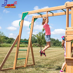 Cedar Wood Swing Set Ages 3-6 Years Wave Slide Clubhouse Outdoor Playset NEW