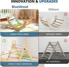 Pikler Triangle Set, Toddler Wooden Climbing Toys Indoor 7In1 Foldable Climber f