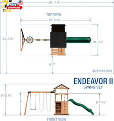 Backyard Discovery Endeavor II Cedar Wood Swing Set with Wave Slide Play Deck