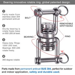 BeneLabel Dual Hanging Rings Hammock Swing Hanger, Swivel Stainless Steel Mou…