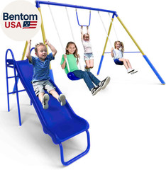 My First Metal Swing Set with Slide, 4 Kids Max, Blue, Yellow