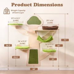 Wall-Mounted Cat Tower w/ Bed Hammock Sisal Scratching Post & Mats Cushions