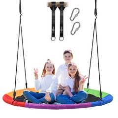 60″ Saucer Tree Swing 700LBS Round for Kids Adults w/ 2 Hanging Straps Rainbow