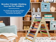 Wooden Foldable Climbing Triangle Ladder Montessori Play Gym for Toddlers