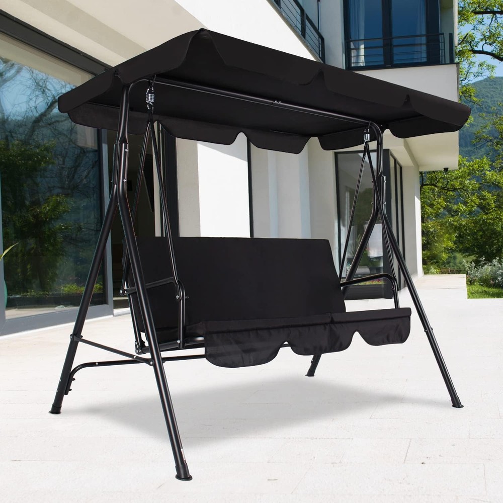 3-Seat Patio Swing Chair Outdoor Porch Swing with Adjustable Canopy