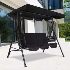 3-Seat Patio Swing Chair Outdoor Porch Swing with Adjustable Canopy